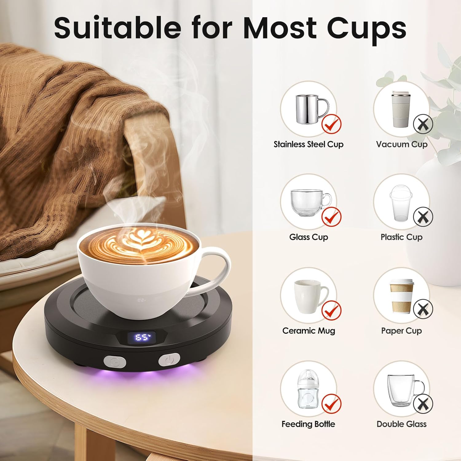 Chauffe-Tasse Électrique avec Minuterie et 3 Températures - Maintien au Chaud Café, Thé, Lait – Image 3