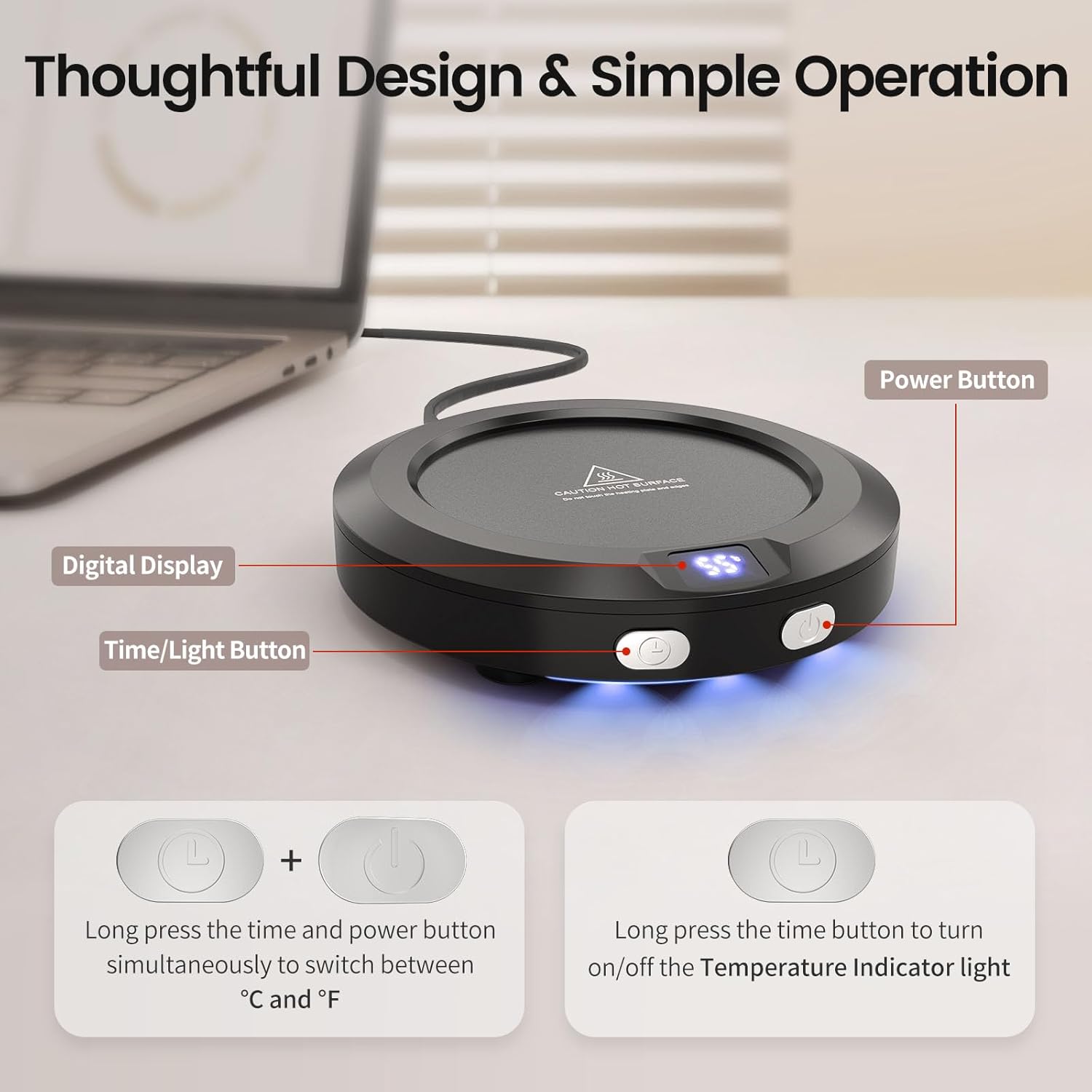 Chauffe-Tasse Électrique avec Minuterie et 3 Températures - Maintien au Chaud Café, Thé, Lait – Image 5