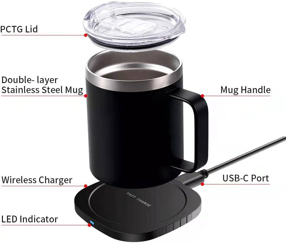 Chauffe Tasse USB Intelligent Lamker 2 en 1 300ml - Inox, Température Constante 55°C pour Café, Thé, Eau et Lait. – Image 3