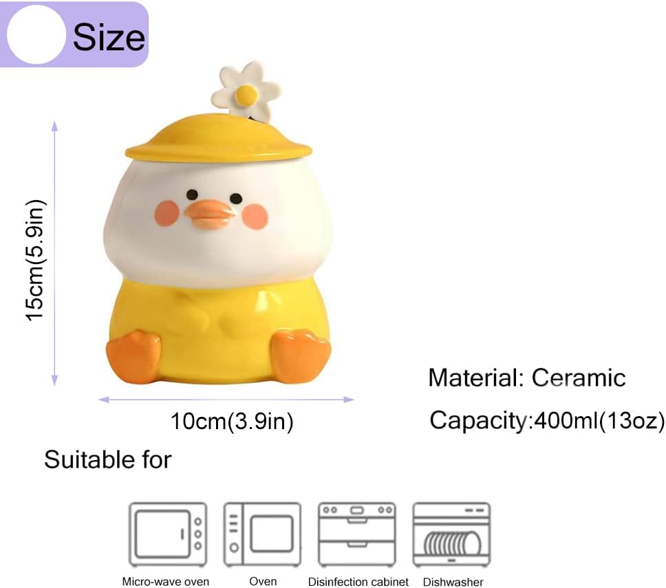 Tasse à café canard 3D en céramique avec couvercle et cuillère fleurs - Cadeau idéal pour Noël et anniversaires – Image 7