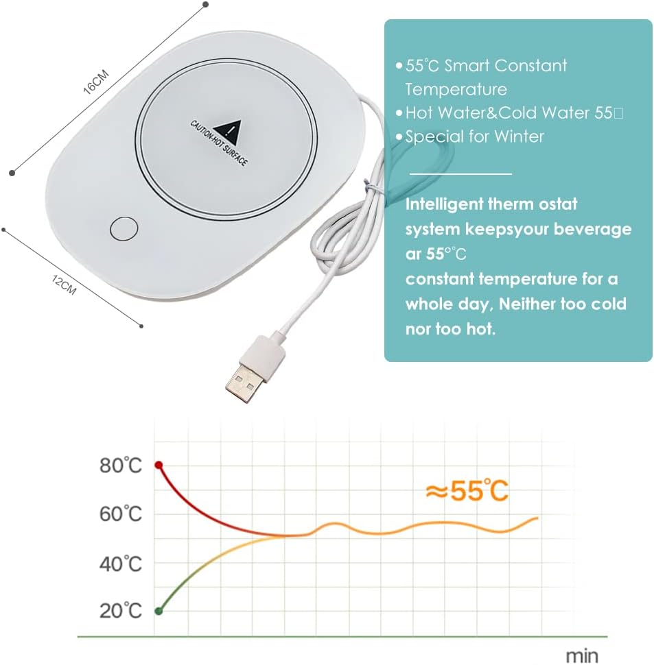 Chauffe-Tasse USB Électrique Blanc 16x12cm - Idéal pour Bureau – Image 3