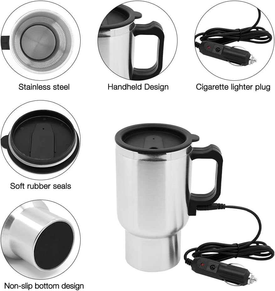 Tasse Chauffante Électrique 450ml 12V Pour Voiture - Bouilloire Isotherme Portable en Acier Inoxydable – Image 3