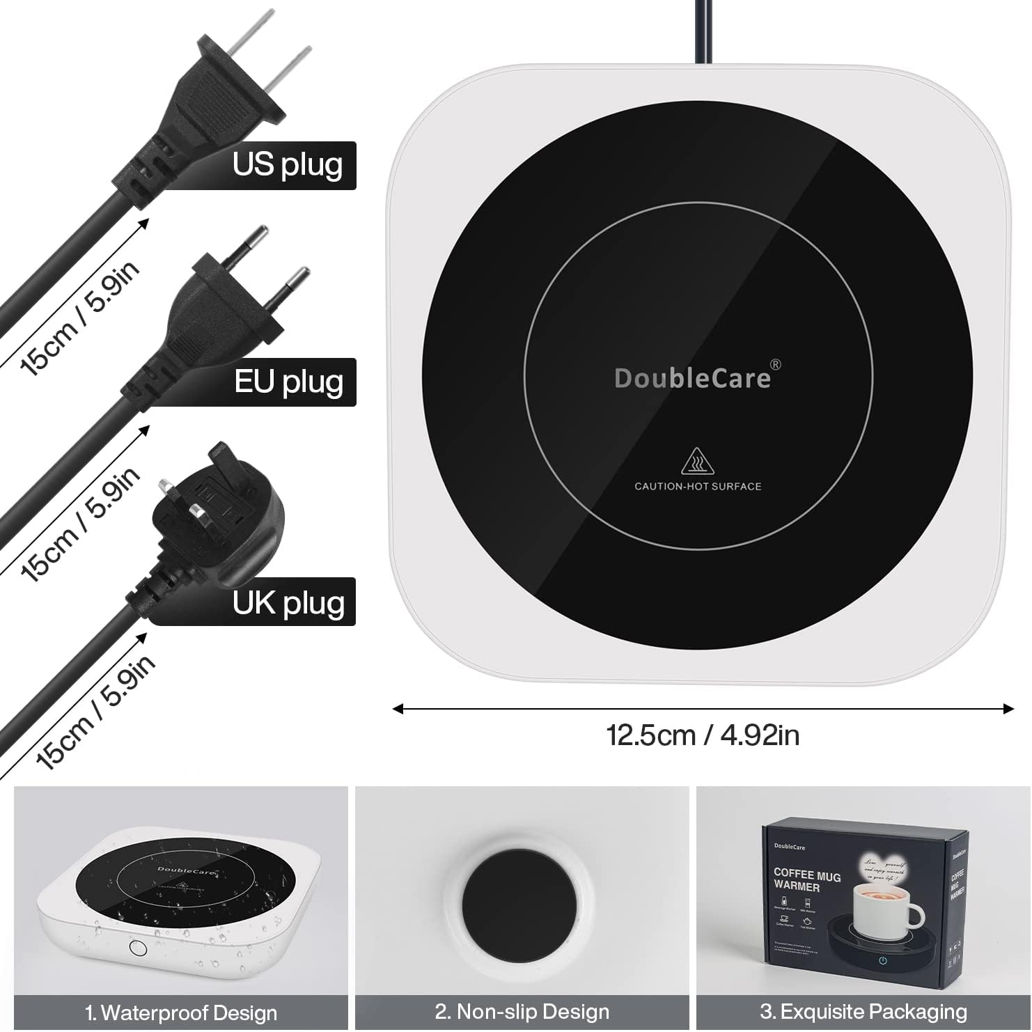 Chauffe-Tasse Électrique 36W avec 3 Températures (jusqu'à 80℃) – Plaque Chauffante pour Café, Thé, Lait, Blanc (Sans Tasse) – Image 2