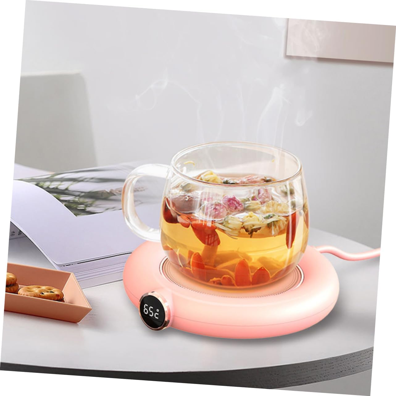 Mug Chauffant USB PRETYZOOM - 2 Pièces, Tasse Thermique Rose pour Bureau et Maison – Image 2