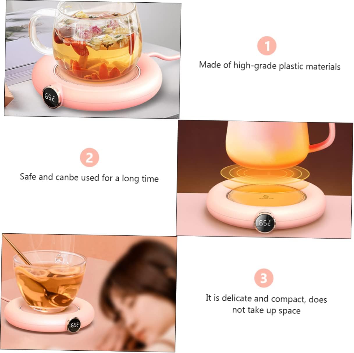 Mug Chauffant USB PRETYZOOM - 2 Pièces, Tasse Thermique Rose pour Bureau et Maison – Image 8