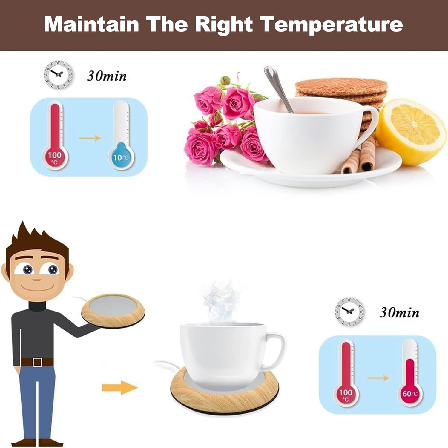 USB Chauffe-Tasse en Bois pour Café/Thé - Gadget Pratique pour Bureau et Maison – Image 4