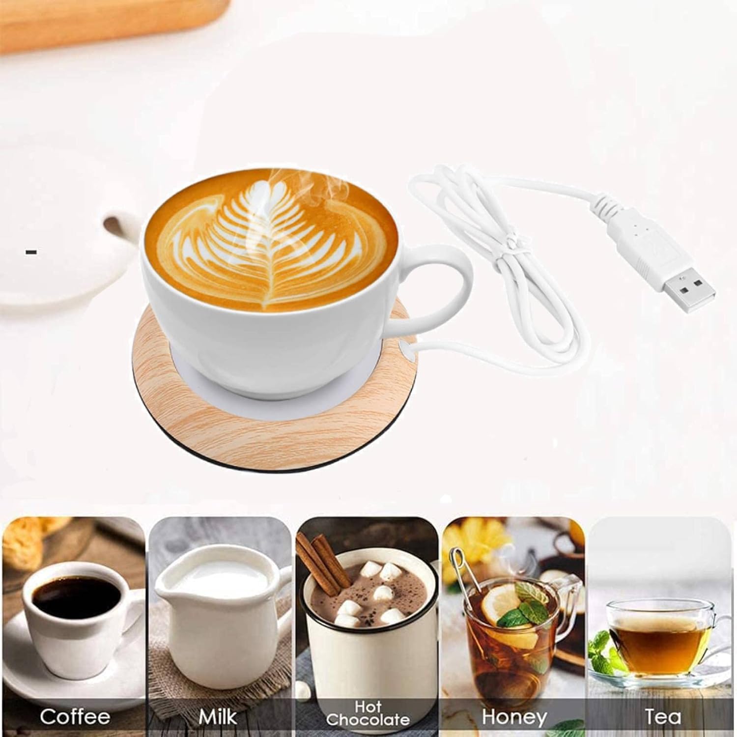 Chauffe Tasse USB en Bois pour Bureau - Plaque Chauffante Électrique pour Café, Thé, Lait et Plus – Image 7