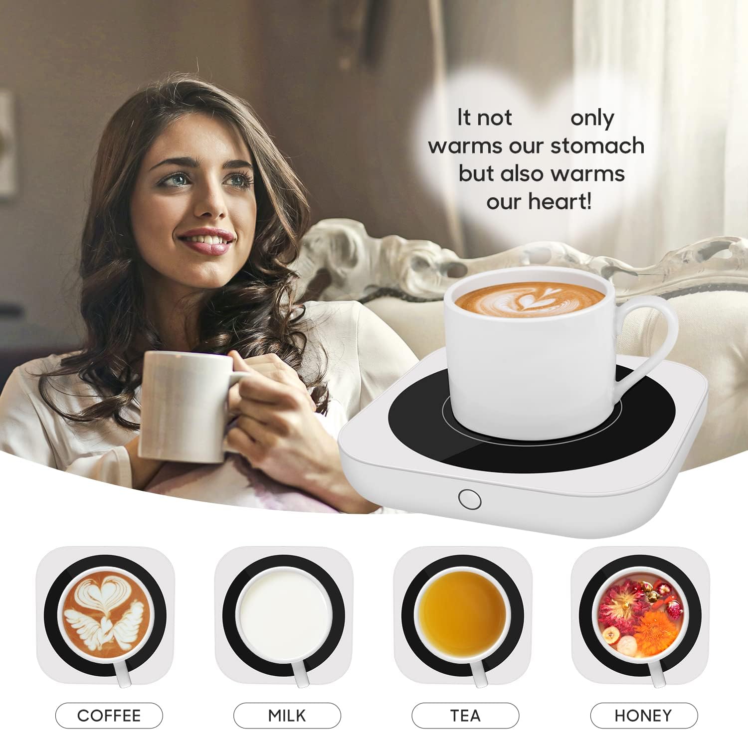 Chauffe-Tasse Électrique 36W avec 3 Températures (jusqu'à 80℃) – Plaque Chauffante pour Café, Thé, Lait, Blanc (Sans Tasse) – Image 4