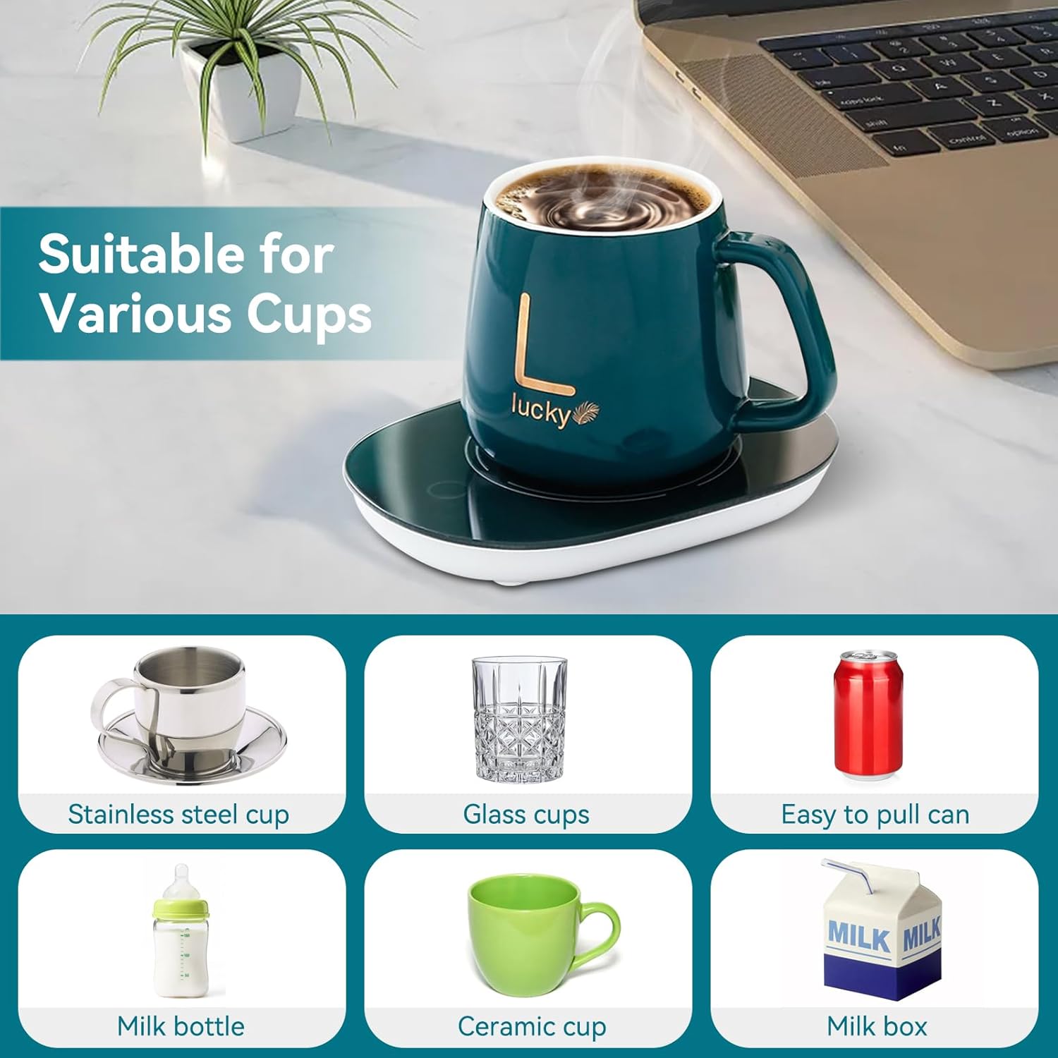 Chauffe-Tasse en Céramique 380 ML avec Contrôle de Température 55 °C - Idéal pour la Maison et l'École – Image 3