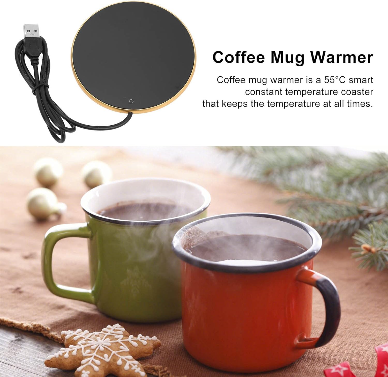 Chauffe-tasse USB intelligent avec interrupteur tactile - Ø 10,3 cm (doré) – Image 3