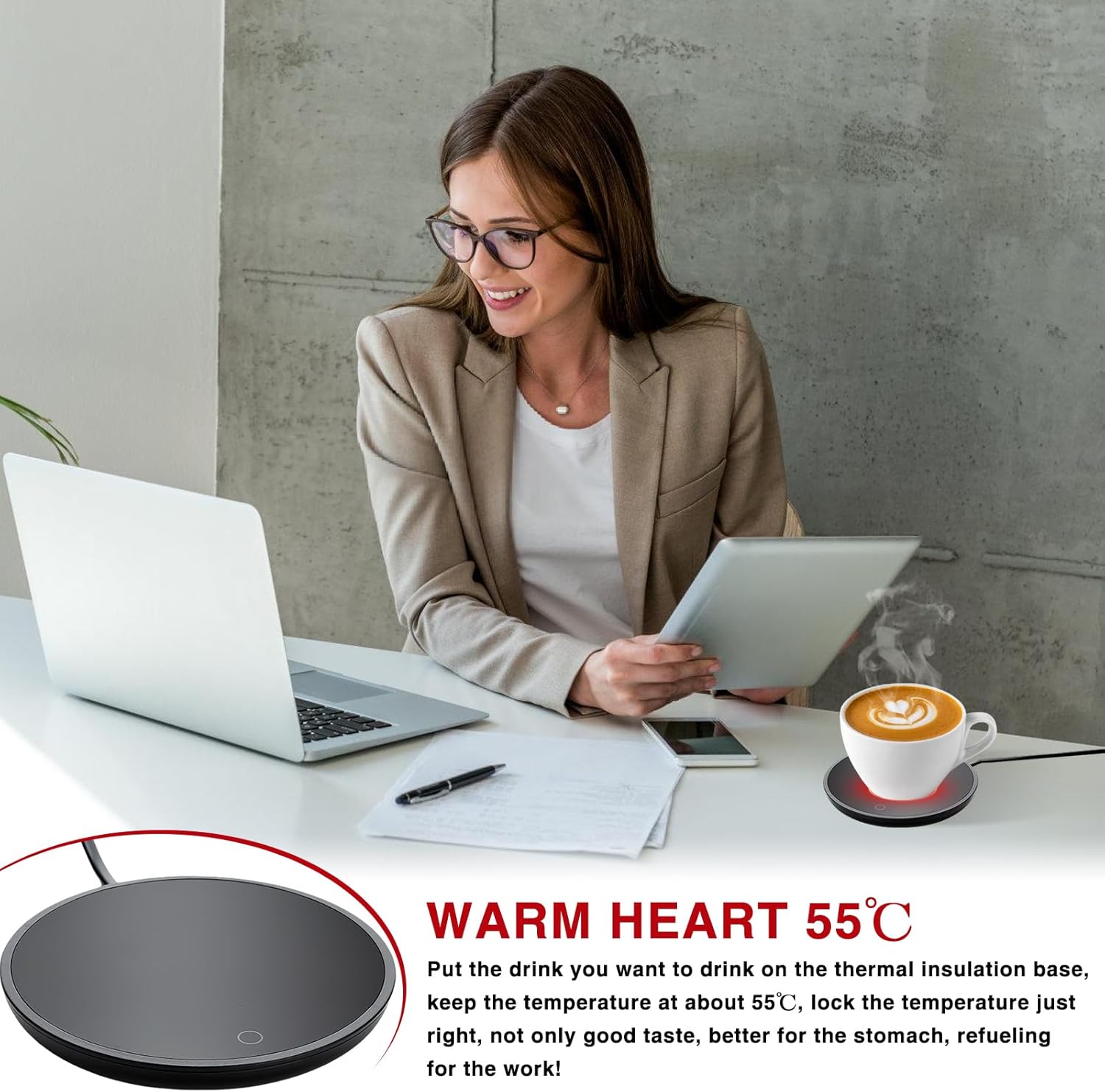 Chauffe Tasse BORDEAG avec 2 Réglages de Température pour Café, Thé, Lait et Eau – Image 5