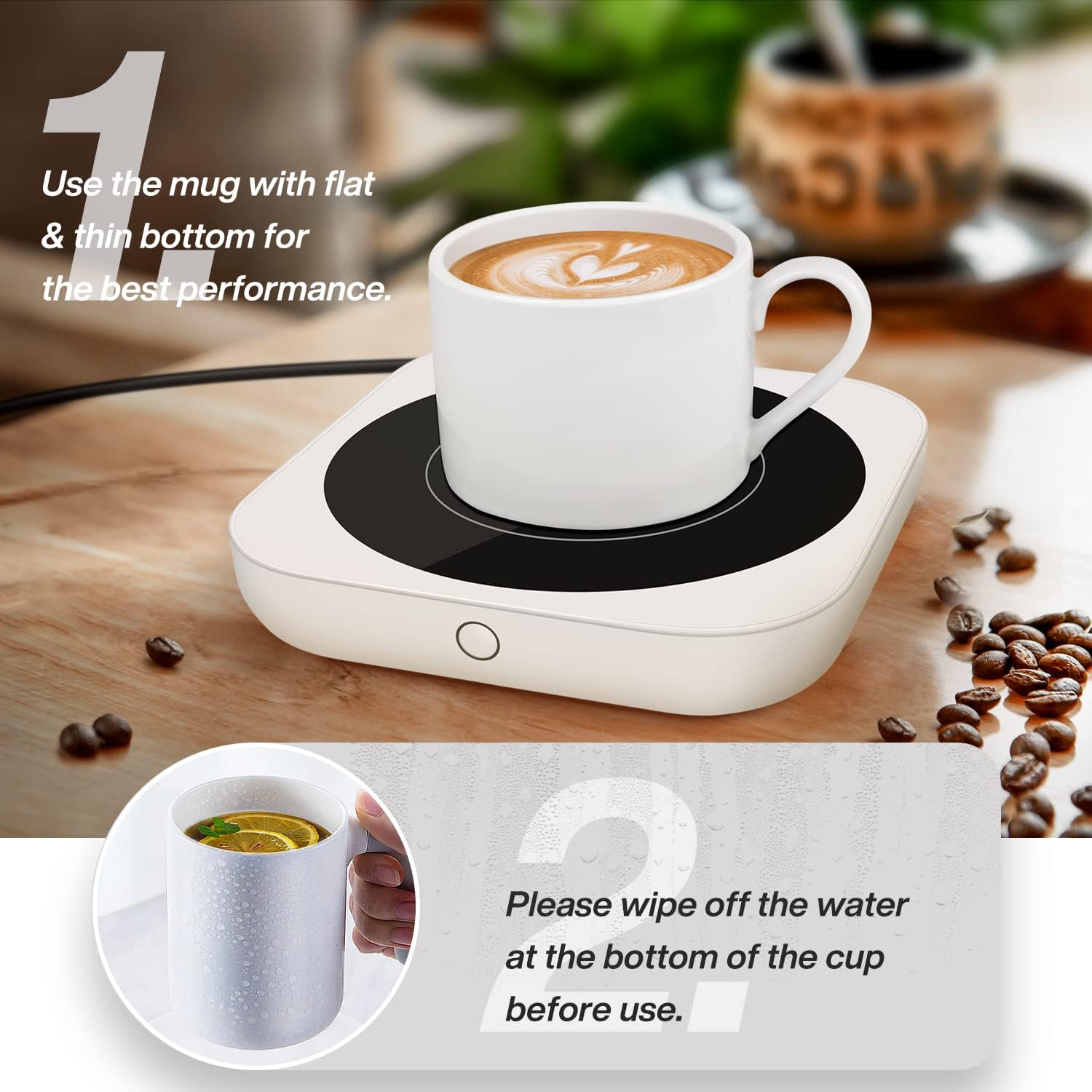 Chauffe-Tasse Électrique 36W avec 3 Températures (jusqu'à 80℃) – Plaque Chauffante pour Café, Thé, Lait, Blanc (Sans Tasse) – Image 6