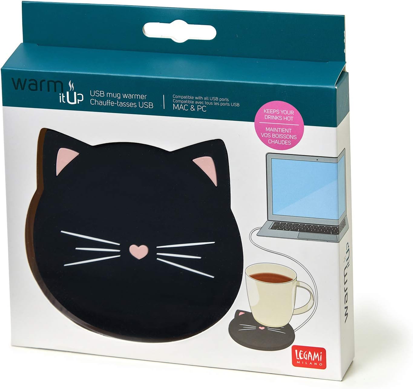 Chauffe-tasse USB Legami - Garde au Chaud, 9,2x9,7 cm, Thème Cookie et Chat – Image 3