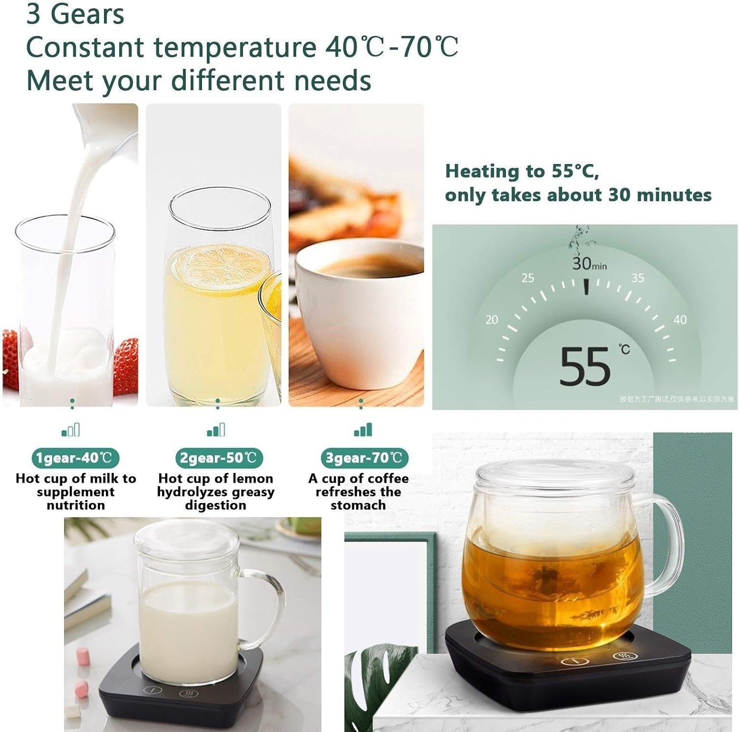 Chauffe-tasse Électrique 20W avec Mug en Verre – Réchauffe Café, Lait et Thé (Noir) – Image 4