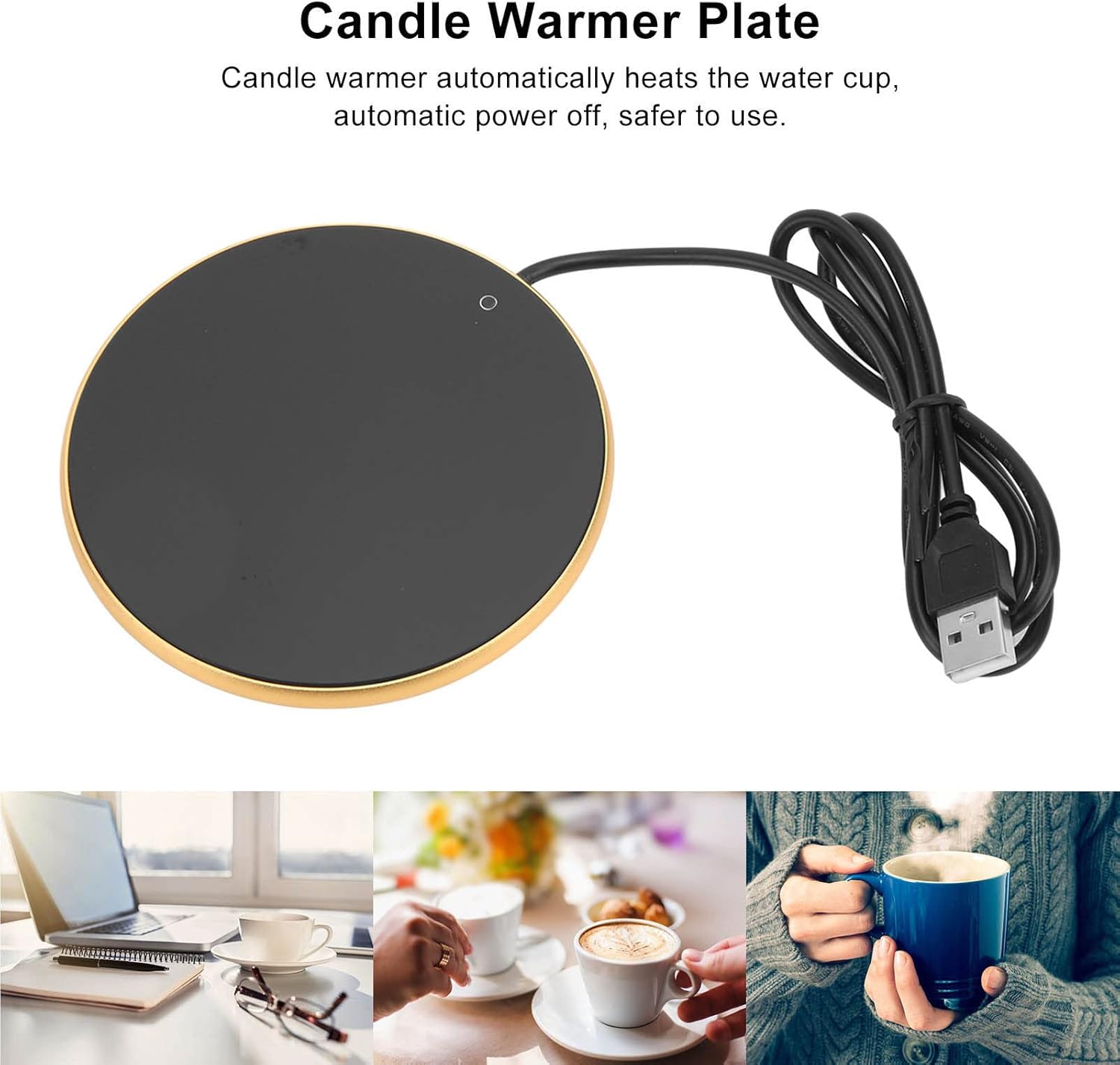 Chauffe-tasse USB intelligent avec interrupteur tactile - Ø 10,3 cm (doré) – Image 2