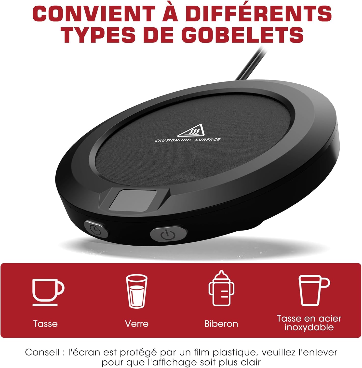 Chauffe Tasse Électrique MXMZHXU : 3 Niveaux de Température, Arrêt Automatique 2-12h, idéal pour Thé, Lait, Eau (Noir) – Image 6