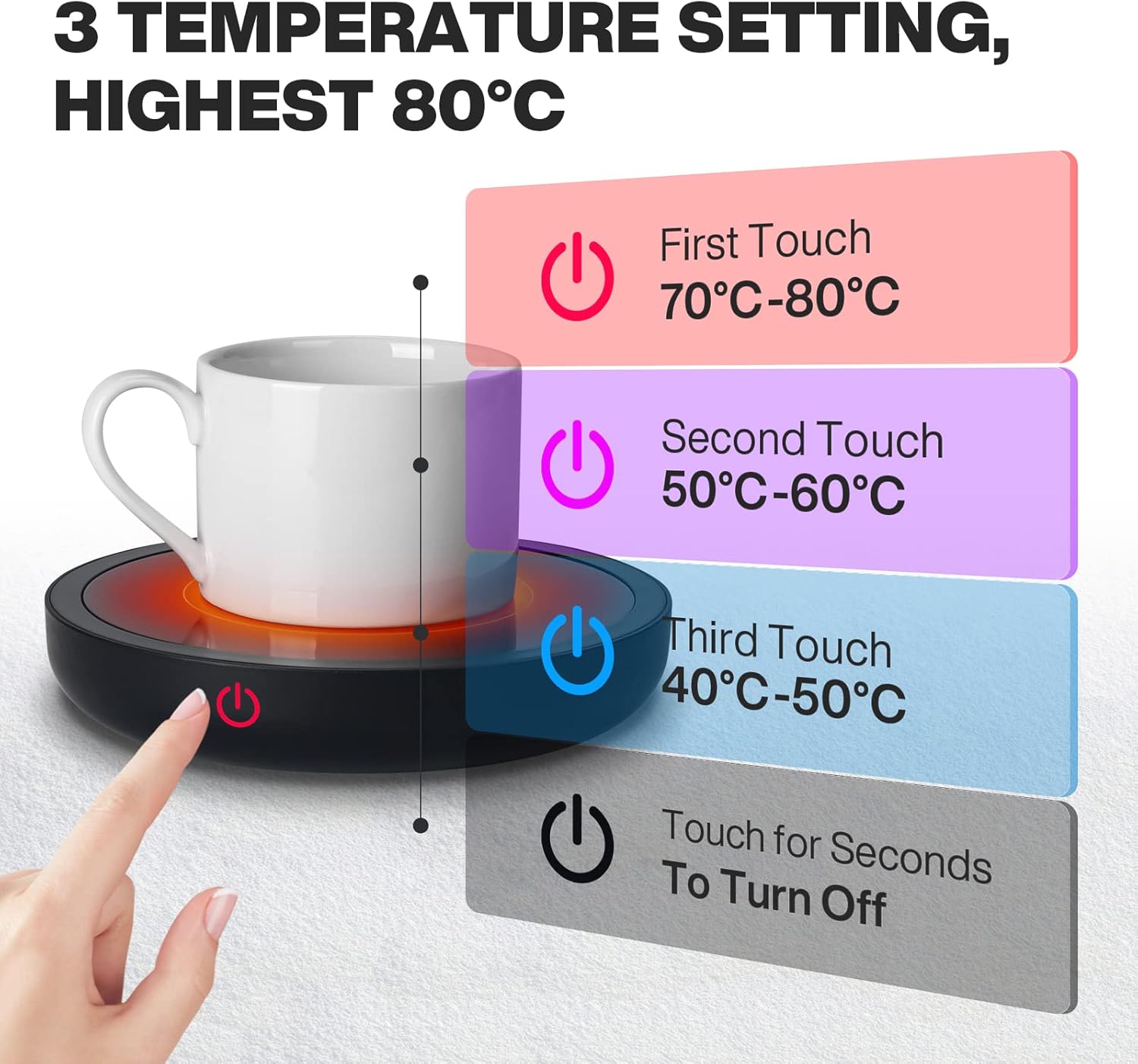 Chauffe Tasse Électrique Noir - Réglage 3 Températures jusqu'à 80℃ pour Café, Thé et Chocolat au Lait – Image 2