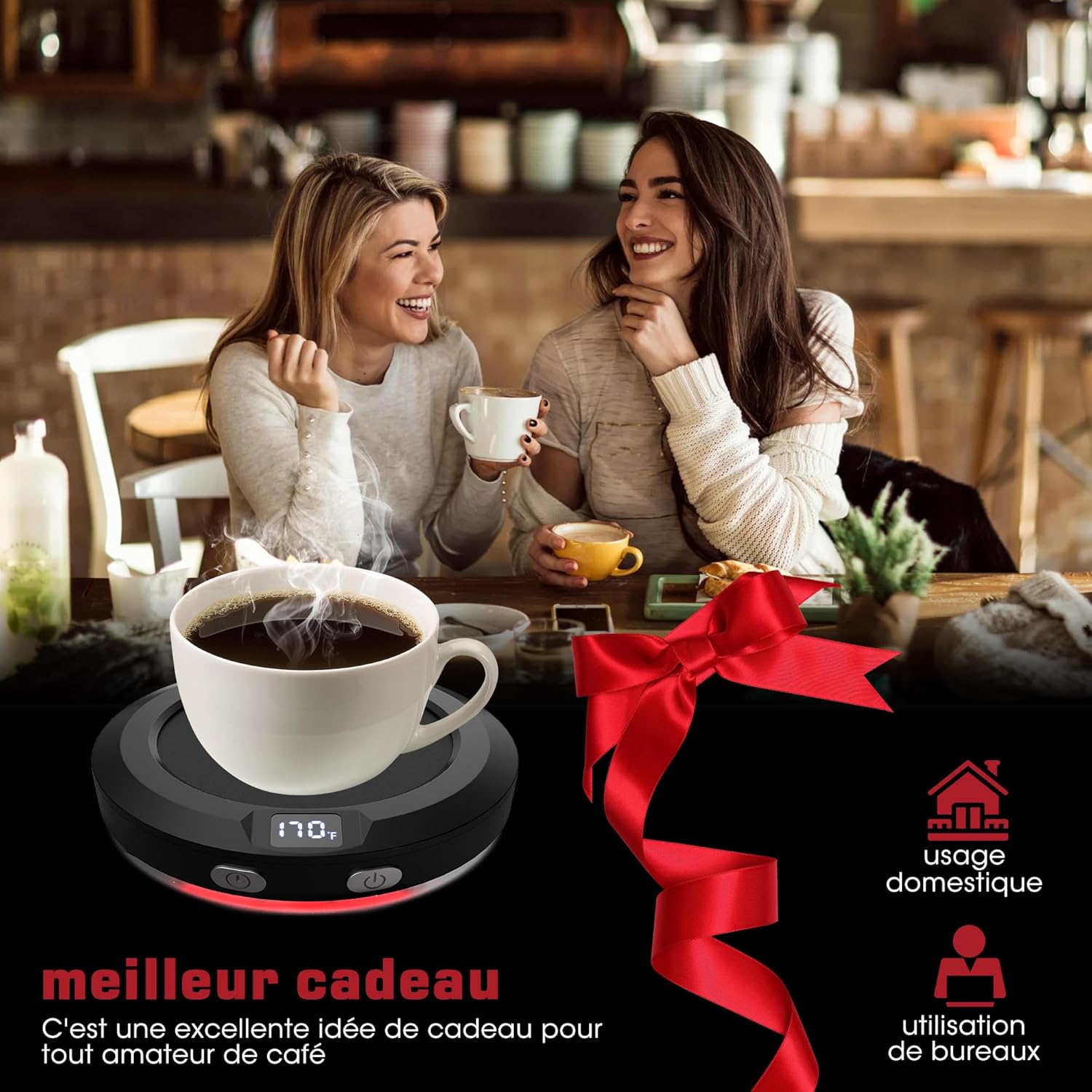 Chauffe Tasse Électrique MXMZHXU : 3 Niveaux de Température, Arrêt Automatique 2-12h, idéal pour Thé, Lait, Eau (Noir) – Image 7