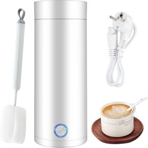 Bouilloire Électrique Portable 400ml avec Brosse, 3 en 1, Arrêt Automatique, Acier Inoxydable, 300W, Blanc.