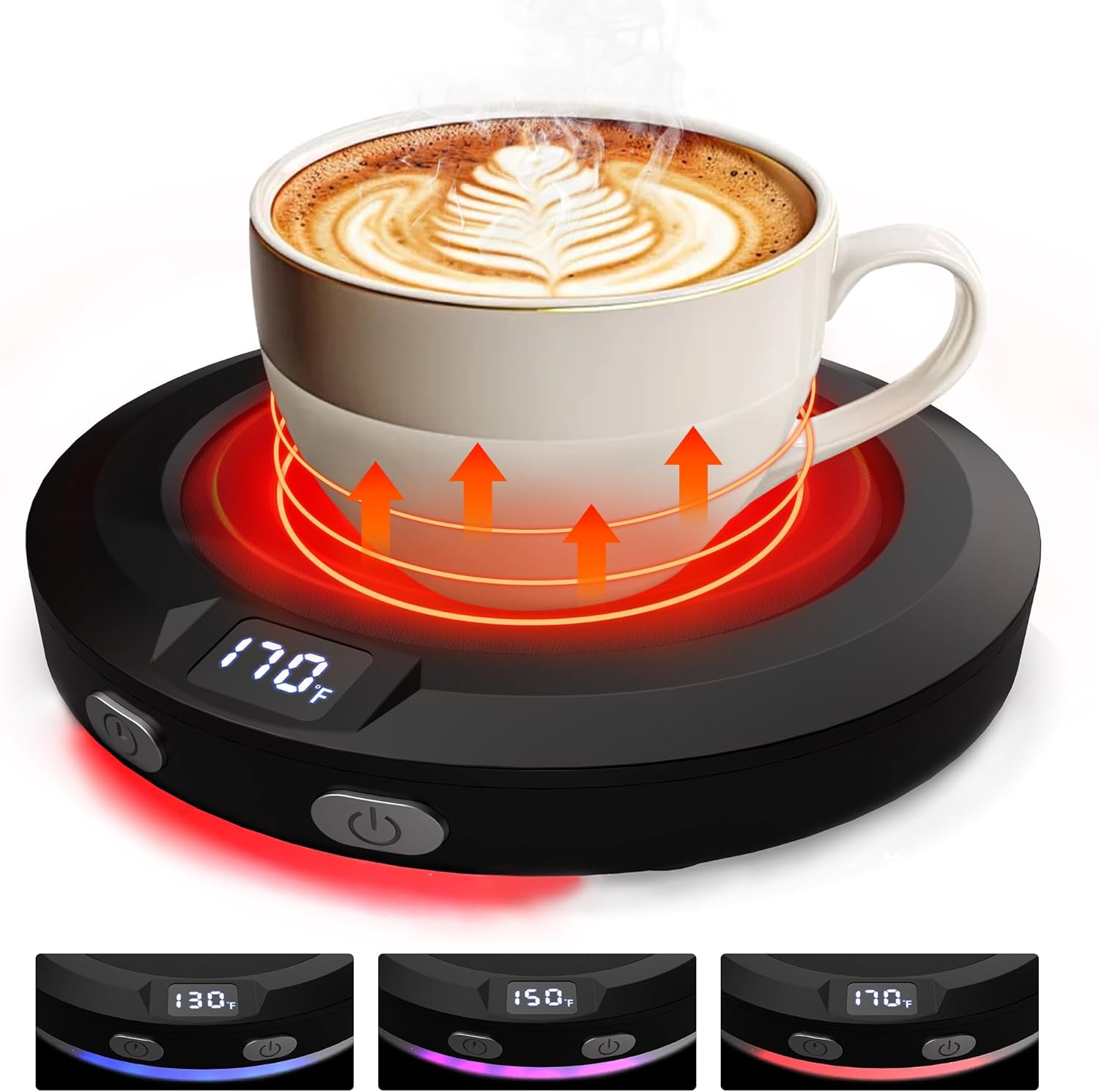 Chauffe Tasse Électrique MXMZHXU : 3 Niveaux de Température, Arrêt Automatique 2-12h, idéal pour Thé, Lait, Eau (Noir)