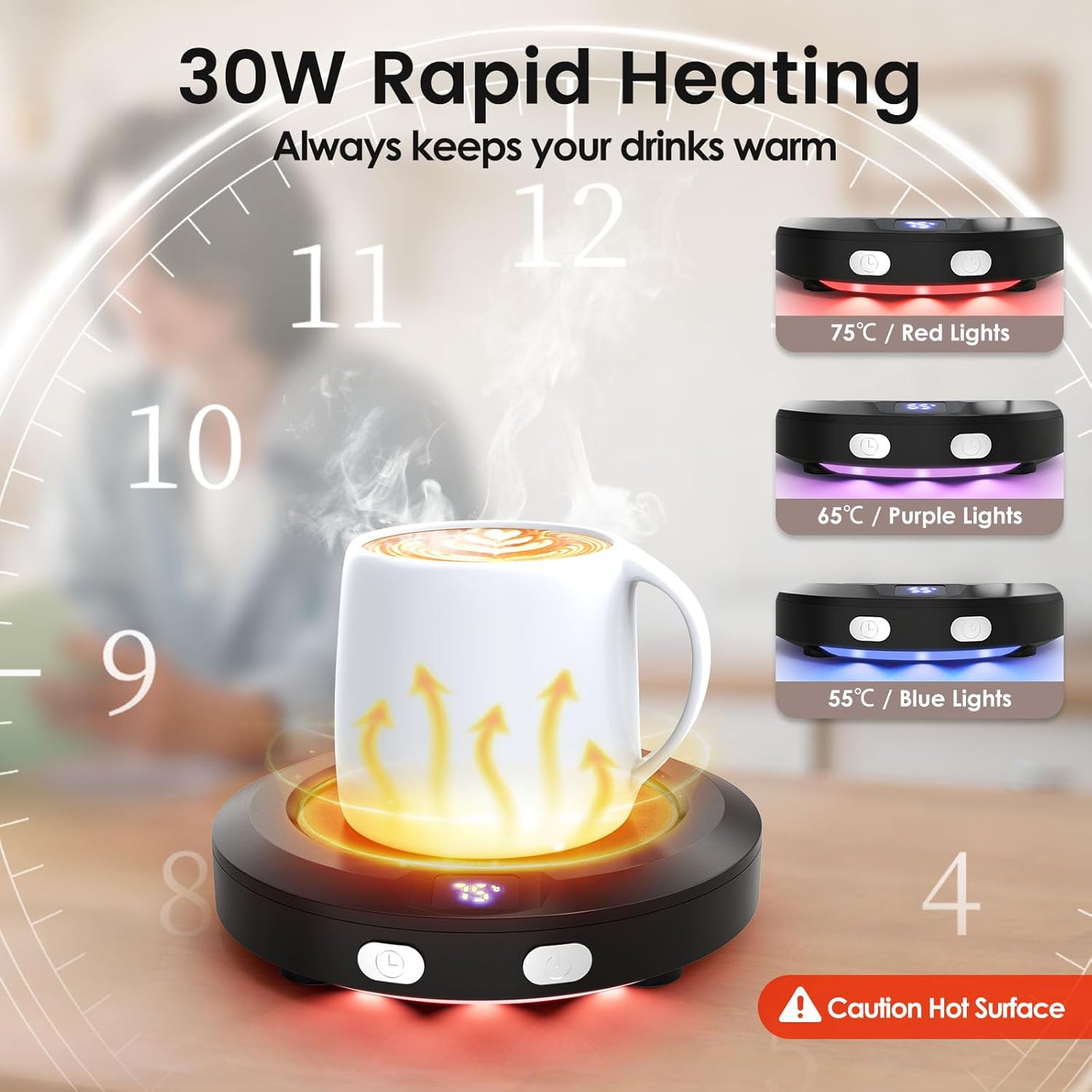 Chauffe-Tasse Électrique avec Minuterie et 3 Températures - Maintien au Chaud Café, Thé, Lait – Image 2