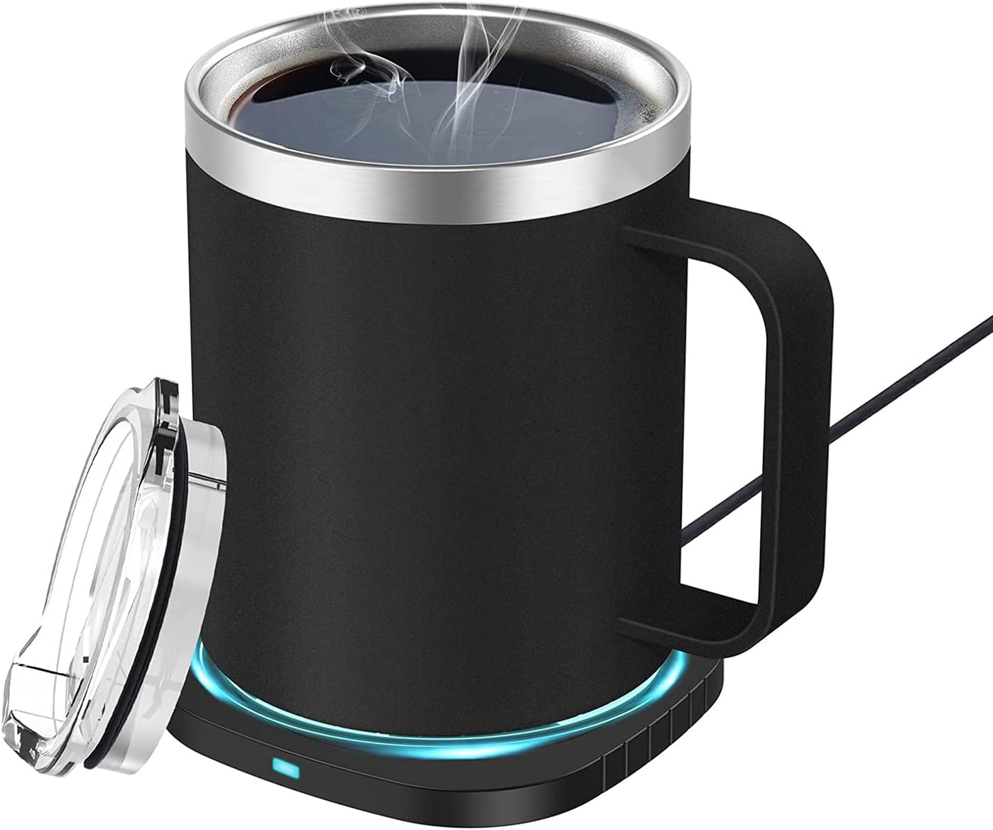 Chauffe Tasse USB Intelligent Lamker 2 en 1 300ml - Inox, Température Constante 55°C pour Café, Thé, Eau et Lait.