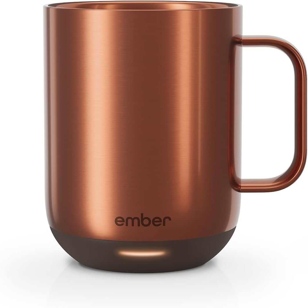 Tasse Intelligente Ember 2, 295 ML : Contrôle de Température LED, Rechargeable, 1,5 h Autonomie, Cuivre.