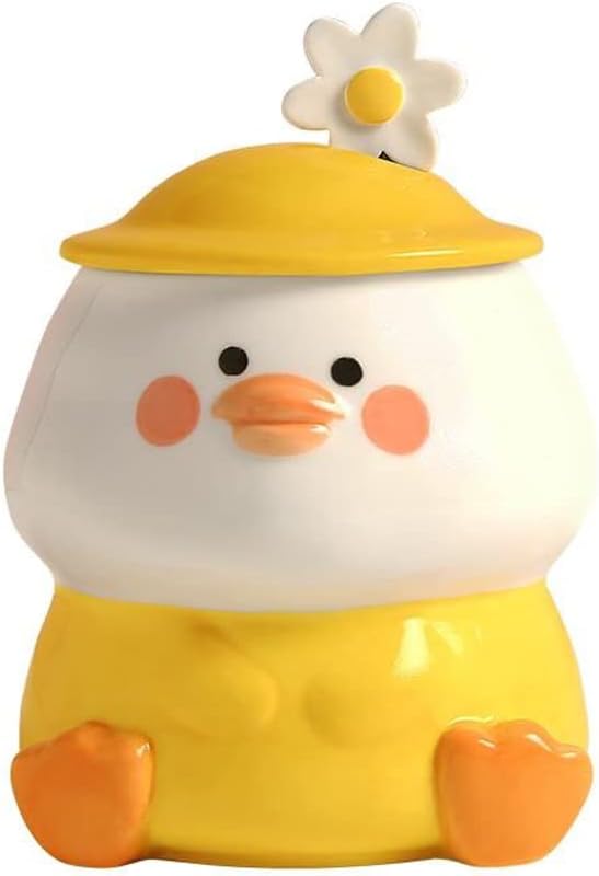 Tasse à café canard 3D en céramique avec couvercle et cuillère fleurs - Cadeau idéal pour Noël et anniversaires