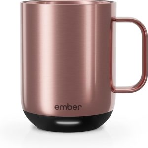 Tasse intelligente Ember 295 ml, contrôle température LED, autonomie 1,5 h, rose doré.